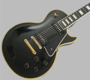 Anpassad 1958 Reissue P90 Pickup Black Beauty Electric Guitar Ebony Fingerboard, Yellow 5 -lagers bindning, svart pickguard, White Pearl Block Inlay 25869