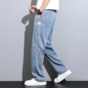 Herrbyxor sidor ficka män bottnar japansk stil breda ben tröjor med fickor dragkammare midja fast färg gym för jogging