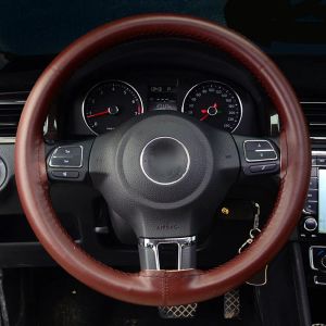 Quality Leather Steering Wheel Cover Breathable Comfortable DIY Hand Sewing Auto Steering-Wheel Braid Case Fit Car SUV