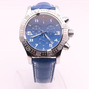 Dhgate vald butiksklockor Män Seawolf Chrono Blue Dial Blue Leather Belt Watch Quartz Watch Mens Dress Watches 2763