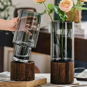 Vasi Nordic Simple Vase Glass Originale Colore Hydroponics Base in legno Soggio