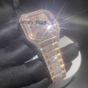 가장 많이 판매되는 완전히 아이스 아웃 시계 VVS Moissanite Watch 스터드 다이아몬드 옐로우 골드 Moissanite Diamond Watch