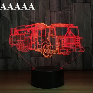 3D моделирование пожарной машины Столовая лампа 7 Цветов Изменение пожарной машины автомобиль ночной свет USB -светиль