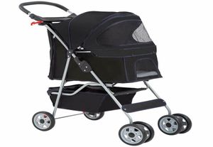 4 hjul husdjur barnvagn katthundbur barnvagn rese fällbar bärare svart2139479