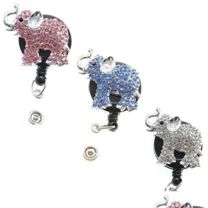 Key Rings Fashion Pink Blue Crystal Rhinestone Animal Elephant Retractable Id Name Tag Badge Reel Clip Drop Delivery Jewelry Dhcxp