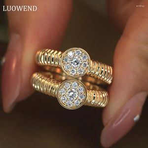 Cluster Rings LUOWEND 18K Yellow Gold Real Natural Diamond Vintage Round Shape Exquisite Engagement Jewelry For Wedding Party