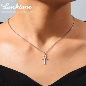 Pendant Necklaces Lucktune Ankh Cross Egyptian Amulet Necklace Stainless Steel Life Key Symbol Cross Pendant Necklace Womens Religious Jewelry d240525