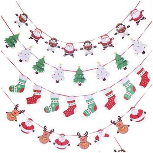 Dekorativa föremål figurer Nya Xmas Trees Banners Merry Chinger Decor Garland Santa Claus Banner Snowman Elk Flag för Home Drop de Otdm4