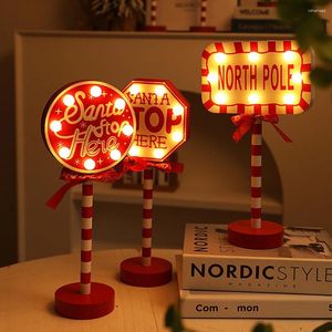 Bordslampor Stopp Sign Party Decoration Santa här Tree Topper Desk Lamp Led Light Up Christmas Garden