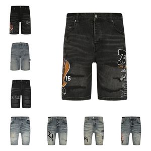 Lila jeans shorts mens korta designer jeans raka hål avslappnad sommarnatt klubb blå jeans kvinnors shorts stil lyxlapp samma stil lila märke jean