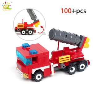 Huiqibao 348pcs Fighting 4in1 Trucks Helicóptero de carro Bloco de construção da cidade Figuras de bombeiros do homem Bricks Toys de crianças brinquedos