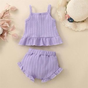 Clothing Sets Born Infant Baby Girl Ruffle Cami Shorts Set 2 Piece Ribbed Sleeveless Square Neck Camisole Tank Tops Outfit