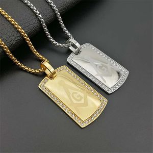 Hip Hop Iced Out Bling Masonic Mason Pendant Male 14K Gold Freemason Necklace For Men Jewelry Gift