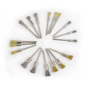10Pcs 3*5/8mm Mini Wire End Brush Steel/Brass/Bristle for Dremel 1/8" Shank Pen Shape Rotary Tool Accessory Slag Stain Rust Dust