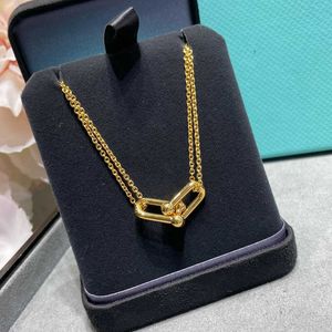 Designer's Pure silver Brand double ring bare body horseshoe buckle necklace for womens pendant layer collarbone chain light luxury and personalized