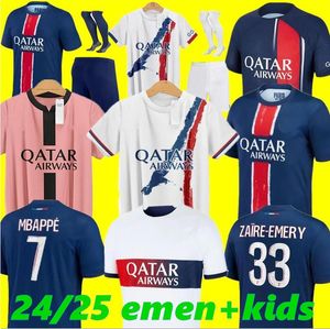 24 MAILLOT MBAPPEサッカージャージキッズキッズキット23/24プレーヤーバージョントレーニングPRE MATCH 2023 24 MAGLIA PARIS HOME AWAYS SHIRT HAKIMI FABIAN BITINHA O DEMBELE KIDS KIT