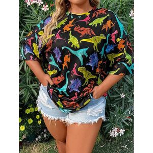 귀여운 재미있는 여자 티셔츠 3D 프린트 공룡 티셔츠 숙녀 짧은 슬리브 티 여성 의류 느슨한 캐주얼 패션 티셔츠 240524
