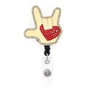 Key Rings Arrival Crystal Love Gestures Rhinestone For Nurse Accessories Retractable Working Id Badge Holder Reel Drop Delivery Jewel Dhkj7