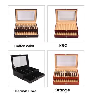 24 Slots Wooden Pen Display Storage Box Luxury 2 Layer PU Pen Case Fountain Pen-Collector Jewelry Organizer