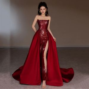 2024 Aso Ebi burgundy Mermaid Prom Dress sequined Beaded Crystals Sequined Evening Formal Party Second Reception Birthday Engagement Gowns Dresses Robe De Soiree