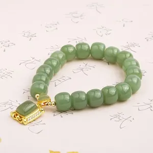 Strand niedliche Glücksdekoration Persönlichkeit Square Anhänger Geschenk Frauen Armbänder Chinesische Stringarmband Charme Handseil Jade Perlen Kette