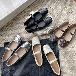 Casual Shoes Retro Square Toe One Strap Mary Janes Pumps Roman Weaving Genuine Leather Women Summer Fashion Ladies Flats Sandals