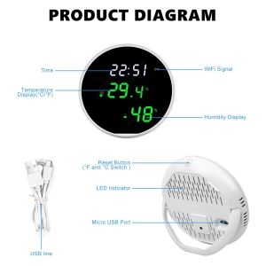 Tuya WiFi Temperaturfuktighet Sensor Smart inomhus Hygrometertermometer med LED -displaybakgrund Stöd Google Home Alexa