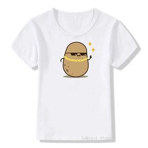 TシャツharajukuハッピーポテトプリントグラフィックTシャツかわいい子供の夏服