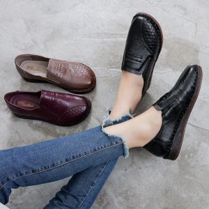 Purple Cowhide Leather Shoes For Women Luxury Moccasins Ladies Slip On Driving Shoes Big Size 42 Woman's Loafers Free Shipping