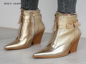 2020 NOWOŚĆ ZŁOTY WASE BOTS BOTS FOR WENTE WEDGE WIDE HIVE BUTS BOTS Woman Runway Design Chunky Heels Botas Mjer Weste8864728