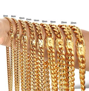 316L Stainless Steel Cuban Link Chain Necklaces Bracelets Hiphoop High Polished 18K Gold Plated Cast Jewelry Sets Choker Chains Me3436652