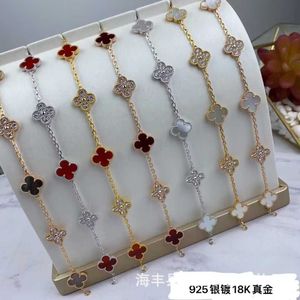 High End smycken S925 Sterling Silver Vanly Four Leaf Gräsarmband Lys lyx Net Red Lucky Five Flower Armband Double Sided White Fritillaria Red Chalcedony