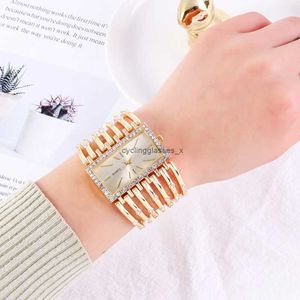 2024 Hot Selling Fashion Large Dial With Diamond Armband Watch Hollowed Out Square Classic Decoration Versatile Quartz Decorative