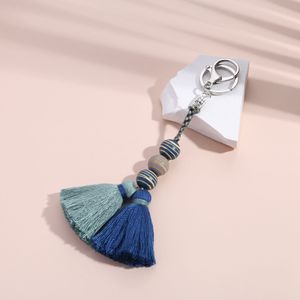 Cross Border Border High-end Bohemian و European and American Tassel Keychains و Men's Men and Women's Rice Beads و Wooden Beads و Cotton Cotton Rope Rope Rope Woving Rope