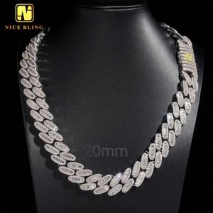 20Mm Baguette Chunky Thick Chain Hip Hop Rock Sier Gold Plated Necklace Moissanite Cuban Bracelet