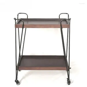 Kitchen Storage European Wine Car Multi-functional Rack Tea Mobile Trolley Home Golden Iron Solid Wood Meal