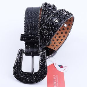 Gürtel echter Ledergürtel Schwarz Diamant für Frauen Hochwertige Luxusgurt Schnalle Männer Punk Strass Tailnenbund Jeans 276W