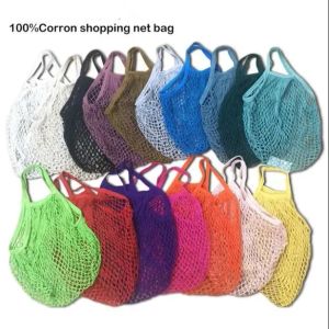 Torebki kupujący zakup TOTE siatkowy tkany bawełniany sznurek wielokrotnego użytku długi uchwyt owocowe torby do przechowywania torebki