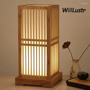 Bordslampor handgjorda bambu lampa japan stil skrivbord ljus el café bistro bar restaurang vardagsrum sängen kreativ träbelysning