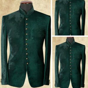 Yeşil Velvet Mens Tasarımcı Ceketler Zirve Yakası Damat Resmi Giyim Prom Smokin En İyi Adam Blazer Takım Sadece Bir Parça 2347