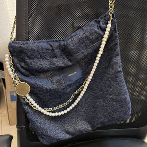 Pearl Chain Bag Single Shoul Shopping Bag Gold Silk Cotton Material med Box VIP -gåvor