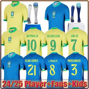 22/23 2024 2025 Brazylijskie koszulki piłkarskie L.paqueta Neymar Vini Jr. 23 P.Coutinho Richarlison Football Shirt G.jesus T.Silva Bruno G. Pele Casemiro Men Men Sets Sets Jersey