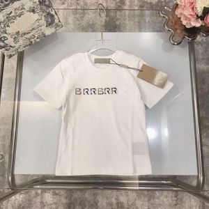 Klasik B T gömlek beyaz kısa kollu yürümeye başlayan çocuk Tee Çocuk Ekose Tasarımcı Erkek Kız Kızlar Yuvarlak Boyun Saf Pamuk Klasik Baskı T-Shirt Yüksek Kaliteli Çocuk Giysileri