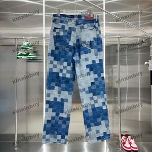 Xinxinbuy Men Women Designer Pant Chessboard Grid Mosaic Sets Letter Jacquard Denim Spring Summer Summer Casual