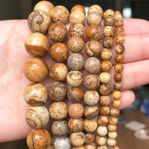 4/6/8/10mm Wholesale Natural Picture Jaspers Stone Beads Round Loose Beads For Jewelry Making DIY Bracelets Accessories 15''