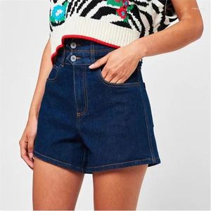 Kvinnors jeans kvinnor hög midja dubbelknapp denim shorts casual mode lady 2024