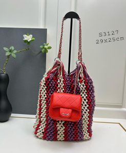 10A Designer Beach Bag Bag Mesh Woven Wool Bag Luxury 2PCS Handbags Designer Bags Cross Body Pags for Women's Shopping Bag مع حقيبة CF صغيرة