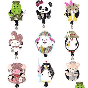 Key Rings Medical Cartoon Retractable Id Badge Reel Name Card Holder With Clip Animal Shape For Nurse Doctor Gift Drop Delivery Jewel Dhjsm