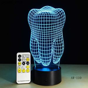 Luzes noturnas Ilusão dente 3D LED Night Color Light Color Childrens Quarto Atmosfera Touch Table Luz como um presente para o dentista AW-110 S2452410