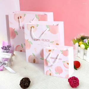 Present Wrap 6st Strawberry Card Paper Bag Söt rosa persikförpackning Kopplingspåsar för småföretag bröllop barn födelsedagslåda fest